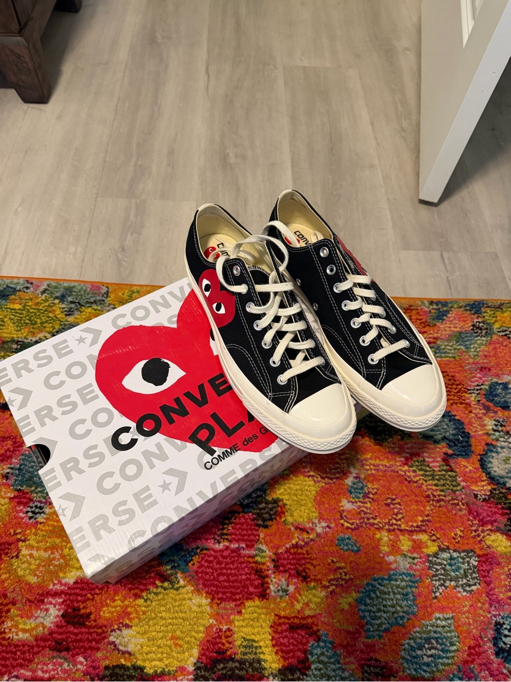 Comme des Garçons PLAY Black Canvas Low-Top Sneakers with Red Heart - NEW